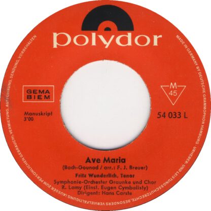 Fritz Wunderlich - Vergiß Mein Nicht / Ave Maria (7"si 1965) - Image 2