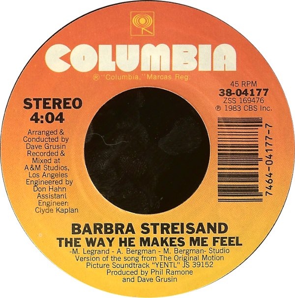 Barbra Streisand - The Way He Makes Me Feel (7"si 1983) US-PROMO!! Michel Legrand - Image 4