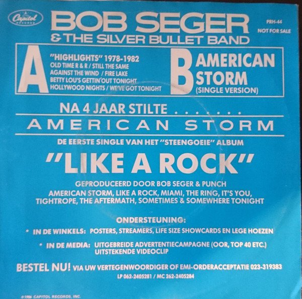 Bob Seger & the Silver Bullet Band - American Storm (7"si 1986) NL-PROMO! - Image 2