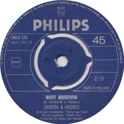 Sandra & Andres - Mary Madonna (7"si 1971) vg+/vg+ - Image 3