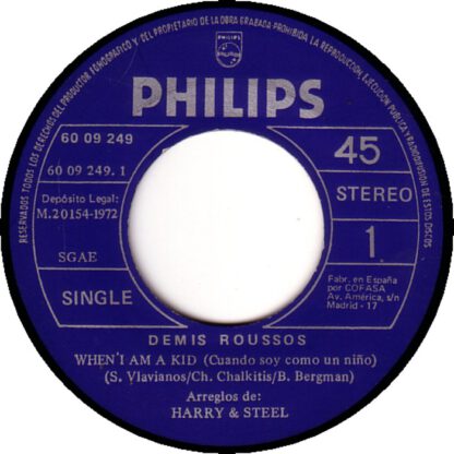Demis Roussos - When I Am a Kid / My Reason (7"si Spain 1972) vg++/vg++ - Image 3