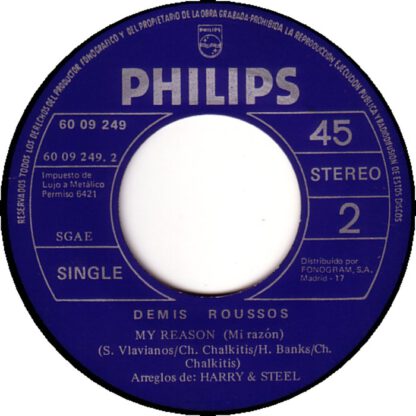 Demis Roussos - When I Am a Kid / My Reason (7"si Spain 1972) vg++/vg++ - Image 4