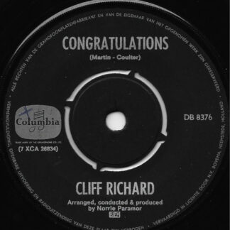 Cliff Richard ‎– Congratulations / High 'n' Dry (7"si NL 1968) #2 Eurovision Songcontest