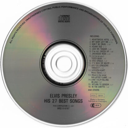 Elvis Presley - His 27 Best Songs (CD Germany 1987) - Image 3