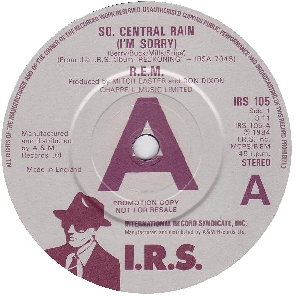 R.E.M. So. Central Rain (I'm Sorry) 7"si 1984 UKPROMO!! Het Plaathuis