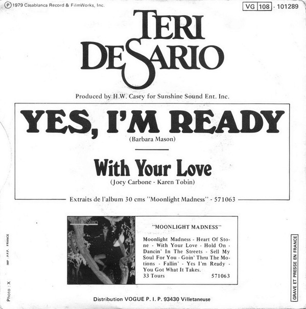 Teri DeSario feat. K.C. (of the Sunshine Band) - Yes, I'm Ready (7"si France 1979) - Image 2