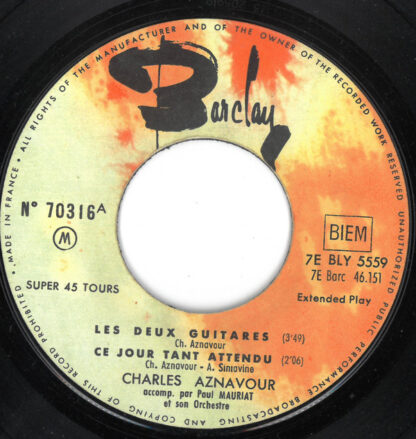Charles Aznavour - Les Deux Guitares (7"EP France 1960) Rare pressing! - Image 3