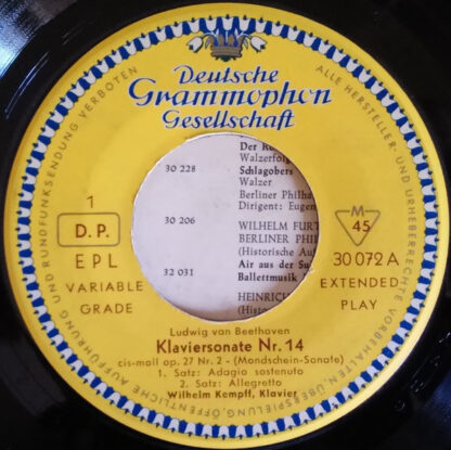 Beethoven Mondscheinsonate cis-moll Op.27 Nr. 2 - Wilhelm Kempff (7"EP Germany 1959) - Image 3
