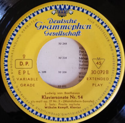 Beethoven Mondscheinsonate cis-moll Op.27 Nr. 2 - Wilhelm Kempff (7"EP Germany 1959) - Image 4
