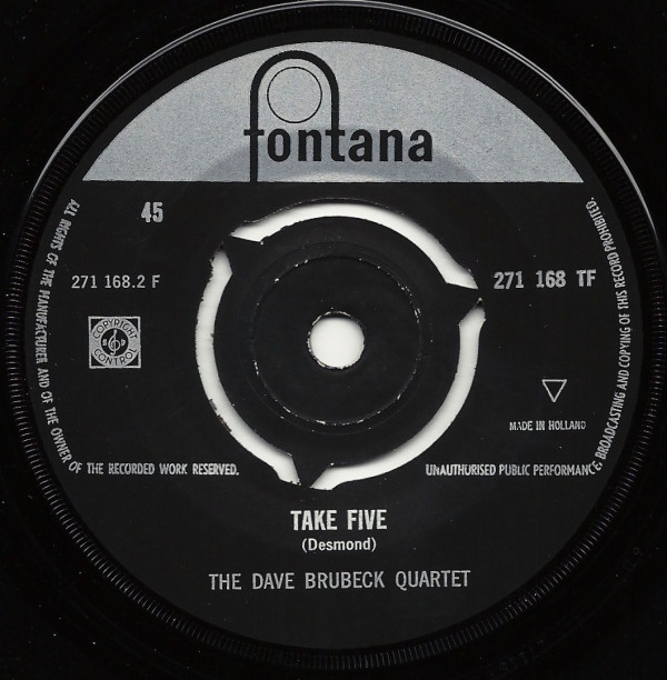The Dave Brubeck Quartet – Take Five (7"si NL 1961)