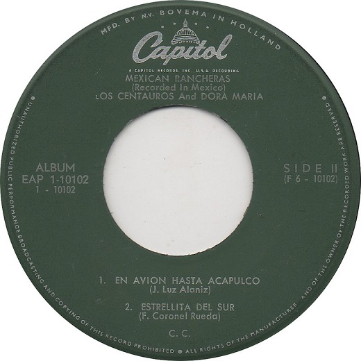 Los Centauros and Dora Maria – Mexican Rancheras (7"EP NL 1957) - Image 4
