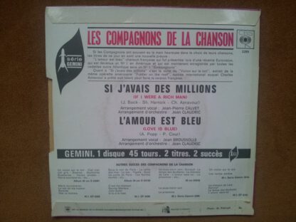 Les Compagnons de la Chanson ‎– Si j'Avais des Millions / l'Amour Est Bleu (7"si France 1968) - Image 2