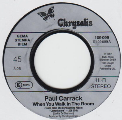 Paul Carrack ‎– When You Walk in the Room (7"si Germany 1987) - Image 2