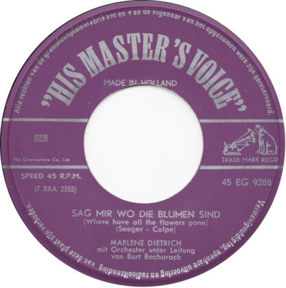 Marlene Dietrich ‎– Sag Mir Wo Die Blumen Sind (7"si NL with German sleeve 1962) vg++/vg++ - Image 3