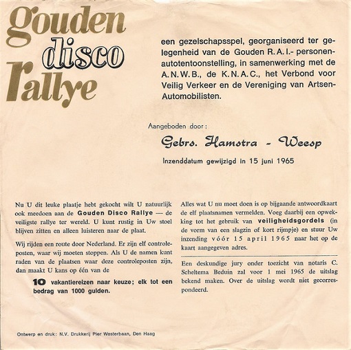 Gouden Disco Rallye ter gelegenheid van 50e Gouden RAI (7"si NL 1965) - Image 2