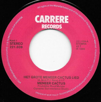 Mijnheer Kaktus ‎– Het Grote Mijnheer Kaktus Lied (7"si NL 1985) vg++/vg++ - Image 3