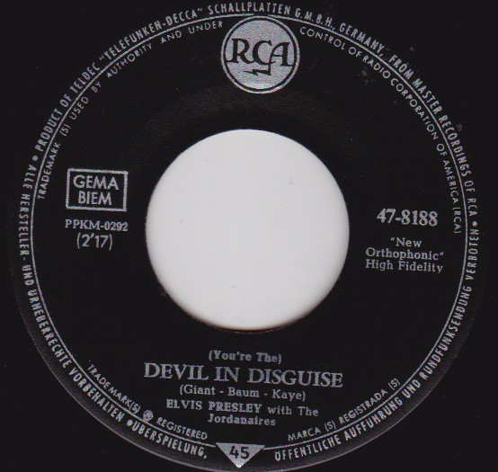 Elvis Presley – (You're The) Devil in Disguise (7"si Germany 1963) vg+/g+ - Image 3