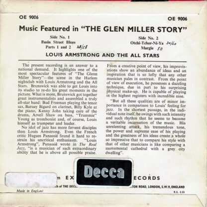Louis Armstrong and The All Stars ‎– Music featured in "The Glenn Miller Story" (7"EP UK 1954) vg++/vg+ - Image 2
