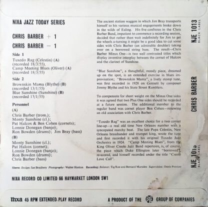 Chris Barber's Jazz Band ‎– Chris Barber +1-1 (7"EP UK 1956) - Image 2