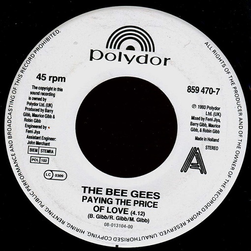 Bee Gees – Paying the Price of Love (7"si NL 1993) - Image 3