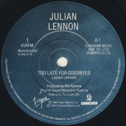 Julian Lennon ‎– Too Late For Goodbyes (7"si UK 1984) - Image 3