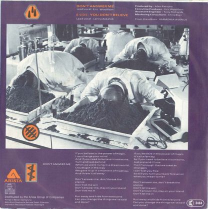 The Alan Parsons Project ‎– Don't Answer Me (7"si Germany 1984) - Image 2
