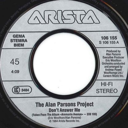 The Alan Parsons Project ‎– Don't Answer Me (7"si Germany 1984) - Image 3