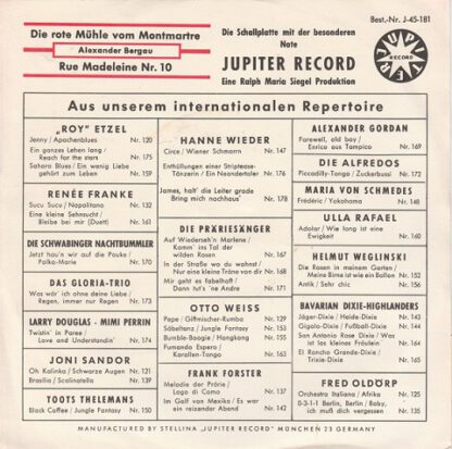 Alexander Bergau ‎– Die Rote Mühle vom Montmartre / Rue Madeleine Nr. 10 (7"si Germany 1963) Very Rare PROMO!! - Image 2