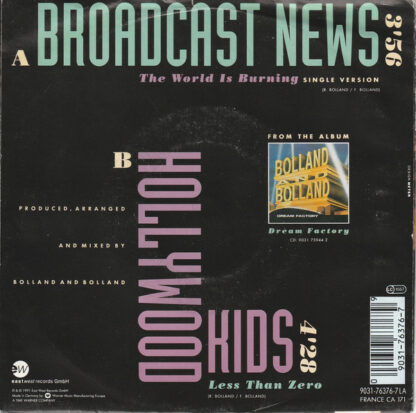 Bolland and Bolland ‎– Broadcast News (The World is Burning) 7"si Germany 1991 - Image 2