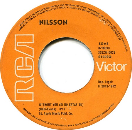 Nilsson – Without You (Si No Estás Tú) 7"si Spain 1972 - Image 3