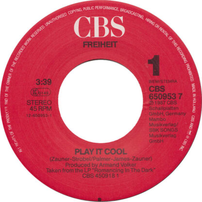 Freiheit ‎– Play It Cool (7"si NL 1987) - Image 3