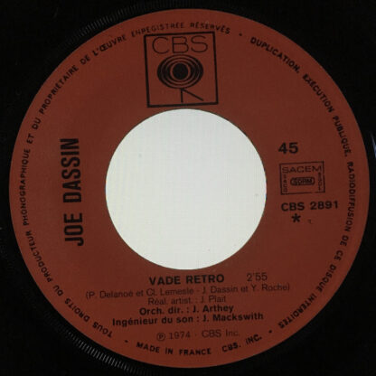 Joe Dassin ‎– Vade Retro / Si Tu T'appelles Mélancolie (7"si France 1974) - Image 3