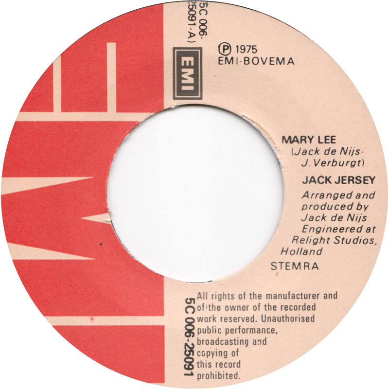 Jack Jersey & The Jordanaires – Mary Lee (7"si NL 1975) - Image 3