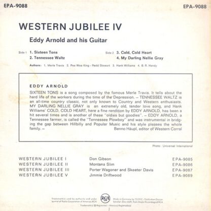 Eddy Arnold and his Guitar ‎– Western Jubilee IV (7"EP Germany 1963) - Image 2