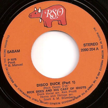 Rick Dees & His Cast of Idiots ‎– Disco-Duck Parts 1 & 2 (7"si Belgium 1976) - Image 2