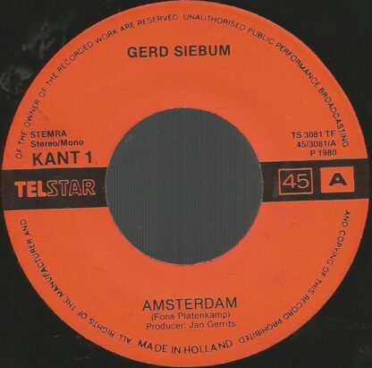 Gerd Siebum ‎– Amsterdam / Aloha Oe (7"si NL 1980) Lekkere Telstar Topperr! - Image 2