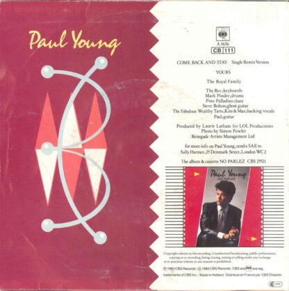 Paul Young ‎– Come Back and Stay (7"si NL 1983) vg++/vg+ - Image 2