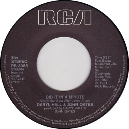Daryl Hall & John Oates ‎– Did It in a Minute (7"si NL 1981) - Image 3