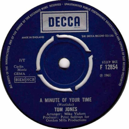Tom Jones ‎– A Minute of Your Time (7"si UK 1968) + NL-picture sleeve