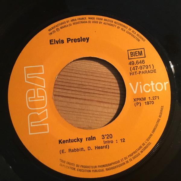Elvis Presley – Kentucky Rain / My Little Friend (7"si France 1970) vg+/vg - Image 2