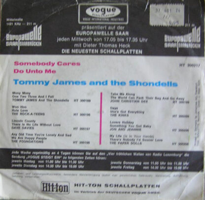 Tommy James and The Shondells – Somebody Cares / Do Unto Me (7"si Germany 1968) - Image 2