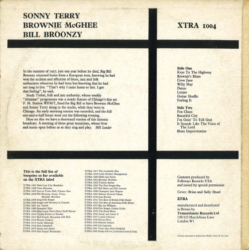 Bill Broonzy - Sonny Terry - Brownie McGhee - XTRA (LP UK 1965) - Image 2