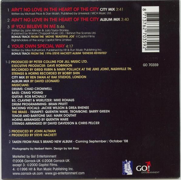 Paul Carrack – Ain't No Love in the ♥ Of The City (CD-maxi si NL 2008) Limited Edition Dutch Only! Release - 1 of 1000 - Image 2