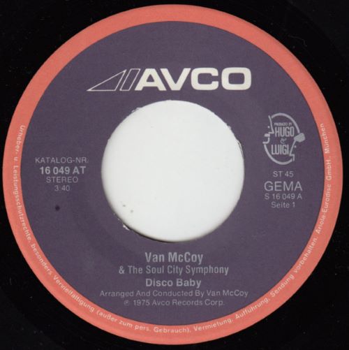 Van McCoy & The Soul City Symphony – The Hustle / Disco Baby (7"si Germany 1975) vg++/g+ - Image 3