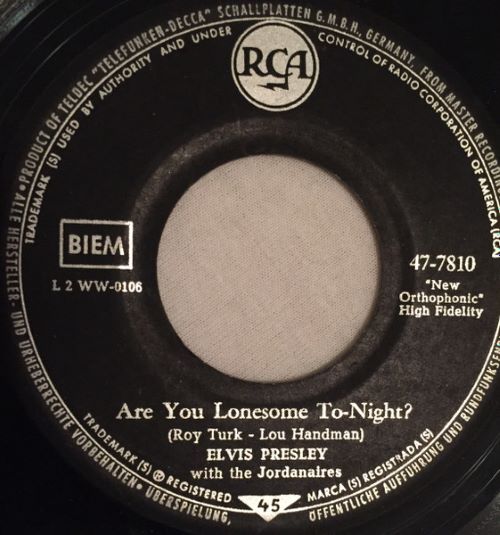 Elvis Presley – Are You Lonesome To-Night? / I Gotta Know (7"si Germany 1960) vg+/vg+