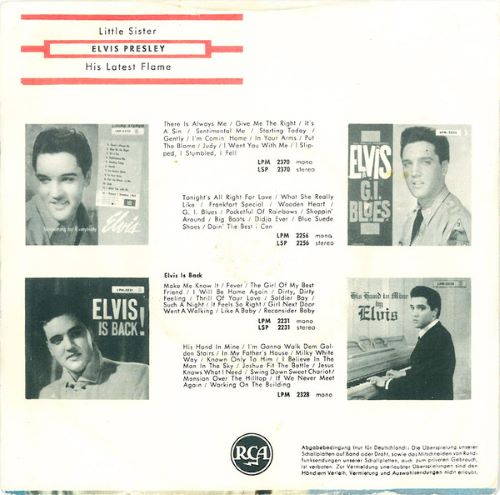 Elvis Presley – (Marie's the Name) His Latest Flame / Little Sister (7"si Germany 1961) vg++/vg - Image 2