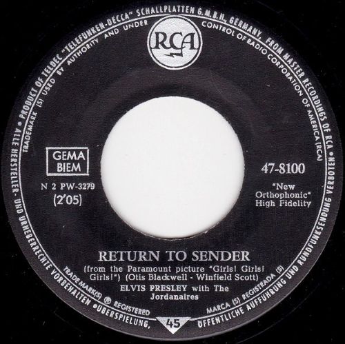 Elvis Presley – Return To Sender (7"si Germany 1962) vg+++/g+ - Image 3