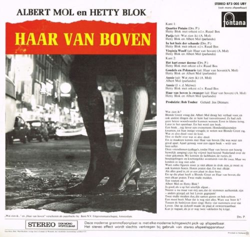 Albert Mol en Hetty Blok – Haar Van Boven ... (LP NL 1969) vg++/vg++ - Image 2