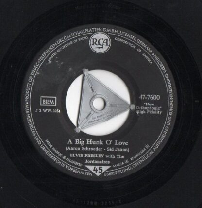 Elvis Presley ‎– A Big Hunk O' Love / My Wish Came True (7"si Germany 1959) vg++