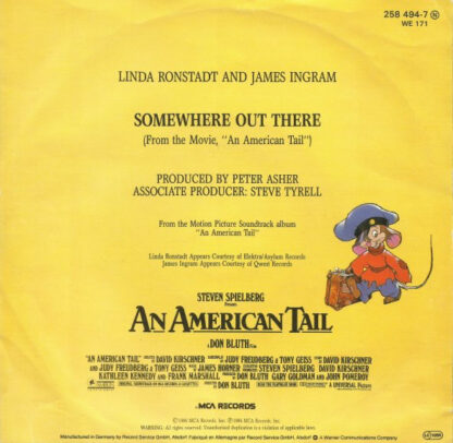 Linda Ronstadt and James Ingram ‎– Somewhere Out There (7"si Germany 1986) vg+/vg++ - Image 2